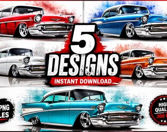 1957 Chevy Bel Air PNG Bundle 5 Pack, Classic Car, Vintage Chevrolet Download