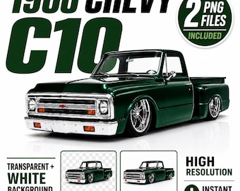 1968 Chevy C10 PNG, Lowered Truck Clipart, Transparent Background Digital Download