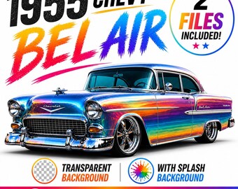 1955 Chevy Bel Air PNG Clipart, Classic Car Digital Download, Vintage Car Design