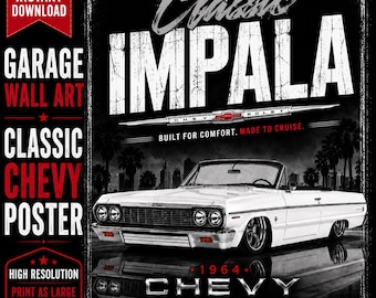 1964 Chevy Impala Convertible Poster PNG | Classic Chevy Wall Art