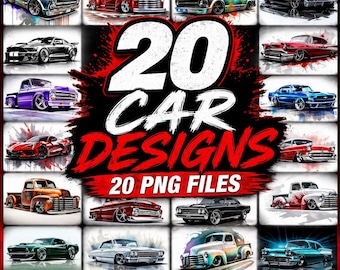 20 Muscle Car PNG Bundle, Classic Car Pack, Vintage Digital Download