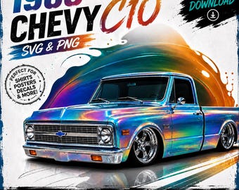 1968 Chevy C10  Watercolor PNG and SVG, Gift for Dad, Downloadable, Wall Art, Gift for Him, Car lover gift,Car guy gift,Digital Art Download