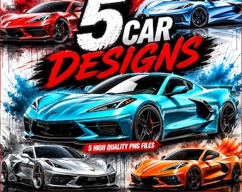 2023 Chevy Corvette PNG Bundle, Watercolor Sports Car, Chevrolet Digital Download