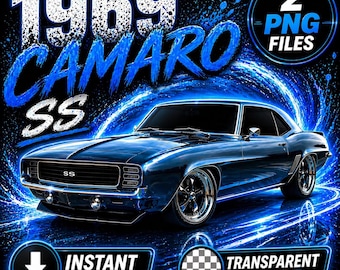 1969 Camaro PNG Clipart, Blue Muscle Car SS Chevy Digital Download Bundle