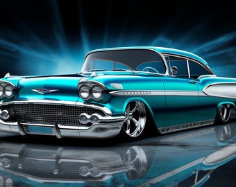 1958 Chevy Bel Air Art, Muscle Car Poster, Man Cave Decor (SVG, PNG)