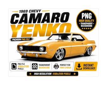 1969 Chevy Camaro Yenko PNG, Classic Muscle Car Clipart, Transparent Background Download