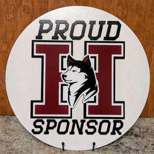 "Rundes Holzschild ""Schule"" - 10"oder 14" mit Logo."