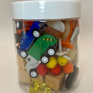 Trucks Sensory Play Dough Jar: Mini Vehicles, Road Signs, Homemade Dough