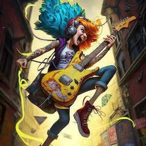 Guitar Girl, Get ready to rock with our collectors series of digital downloads, Print, Poster, Wall Art!