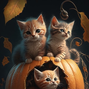 Cats in Pumpkin Download Print for Picture, Wall Art or Poster!