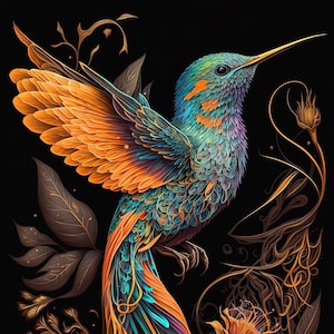 Hummingbird - Digital Download Now! - Print Options - AI Art - Wall Art - Fantasy!