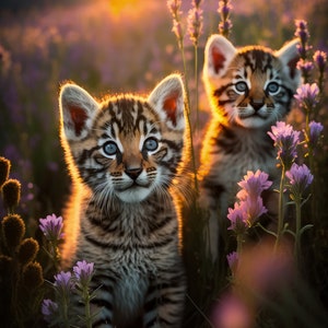 Baby Tigers Series - Download Stunning Digital Prints of Tigers Playing in a Field of Flowers!