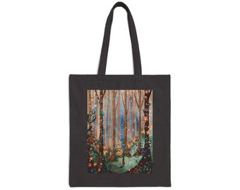 Magical Forest Canvas Tote Bag: Eco-Friendly Witchy Shoulder Bag