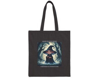 Ominous Fog Cotton Canvas Tote Bag: Whimsical Witchy Shopping Bag