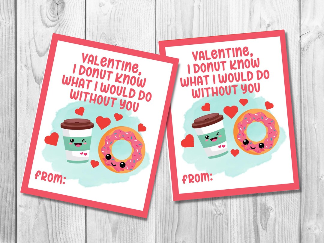 Printable Valentine Cards for Kids, Digital Valentine Cards, Cute Food