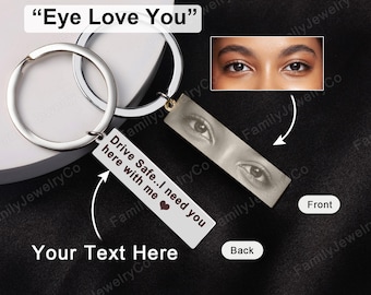 Personalized Human Eyes Keychain, Your Eyes Photo Drive Safe Keychain, Custom Engraved Key Chain Gift for Him/Her, Perfect Mother&#39;s Day Gift