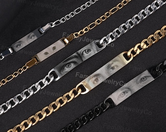 Personalized Eye Photo Bracelet, Engraved Stainless Steel Custom Jewelry
