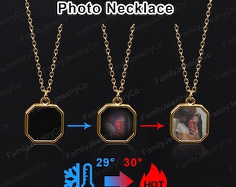 Personalized Heat-Activated Photo Necklace, Hidden Your Photo, Magic Photo Necklace, Perfect Christmas Gift for Women/Men, Couple Gift