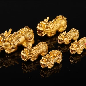 24K Gold Pixiu Charms Beads Fengshui Lucky Wealth Piyao Beads For Bracelets Pendants Necklace Jewelry Making, Father&#39;s Gift