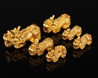 24K Gold Pixiu Charm Beads, Fengshui Piyao, Lucky Wealth