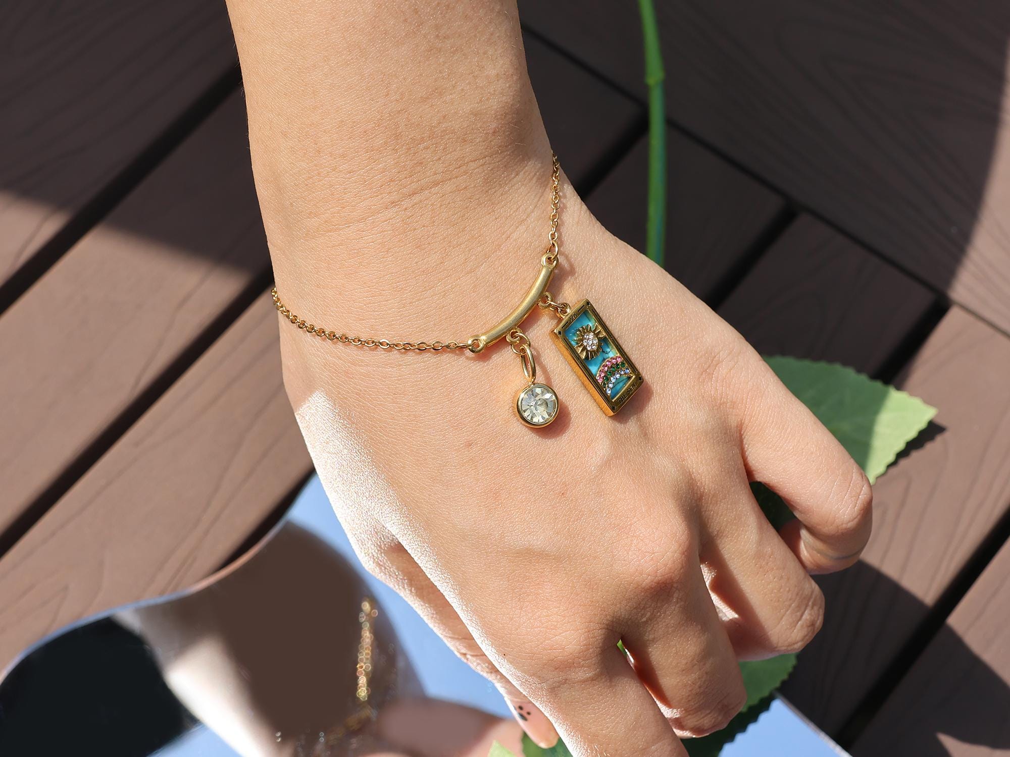 Custom Tarot Card Bracelet, Waterproof 18K Gold, Astrology With