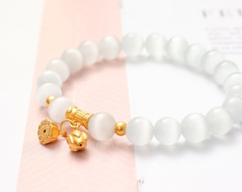 24K Gold Lotus Bracelets Lotus Pod & Bud Charms Opal Beads, Mother's Day Gifts