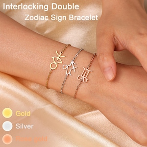 Bracciale e collana con doppio segno zodiacale ad incastro, braccialetto con segno zodiacale personalizzato, collana astrologica, regalo di gioielli significativo personalizzato per lei