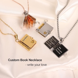 Collar con nombre/texto de libro personalizado, libro personalizado, deja tu carta, collar con medallón de libro para ella, regalos para amantes de los libros de recuerdos, día de la madre