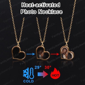 Personalized Heat-Activated Photo Heart Necklace, Hidden Photo, Magic Photo Necklace, Perfect Christmas Gift for Her Women, Mother&#39;s Gift