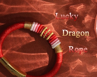 Hand Woven Red Rope Bracelet, Dragon Knot Amulet