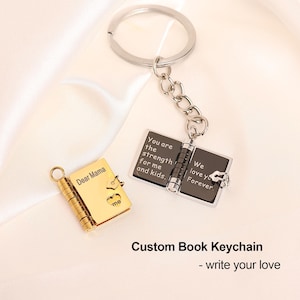 Llavero de libro personalizado con nombre y mensajes, libro pequeño personalizado, llavero con memoria grabada, regalo para ella/él, regalos perfectos para amantes de los libros