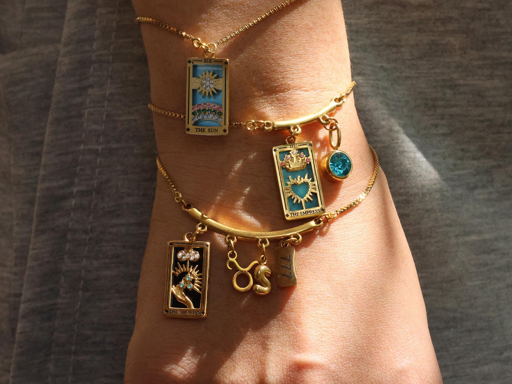 Custom Tarot Card Bracelet, Waterproof 18K Gold, Astrology with Zodiac Sign · Angel Number Charm, Personalized Christmas Gift for Her