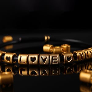Dijes de oro de 24 quilates con iniciales del nombre ABC, cuentas con forma de corazón hueco, cuentas doradas 999: elige tus letras
