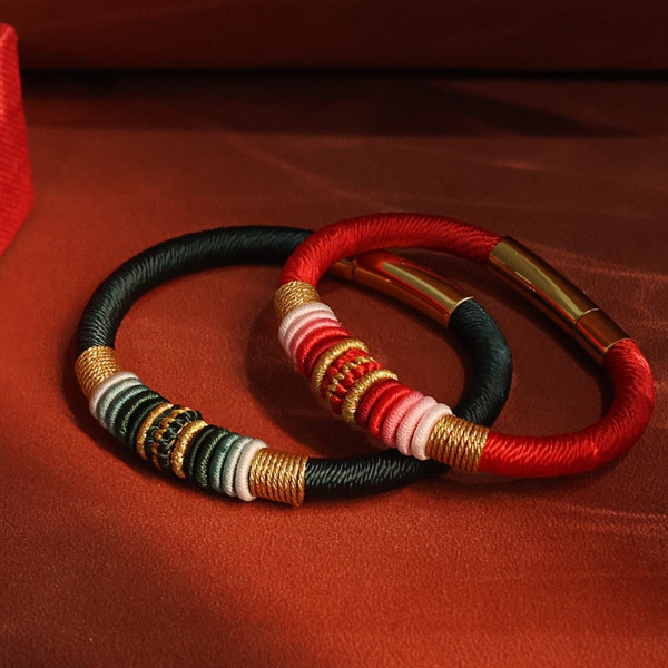 Rote Glücksarmbänder, tibetisches rotes Schnur-Drachenknotenseil für Glücksglücks-Amulett, handgefertigtes Unisex-Geschenk