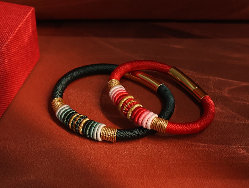 Red Dragon Knot Bracelet, Lucky Cotton Rope Amulet image 1