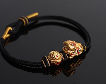 24K Gold Lion Feng Shui Armbänder, wohlhabende Glück Armbänder Lustig spielbar - Mund zu öffnender Löwentanz - Drehbare Schatzschüssel