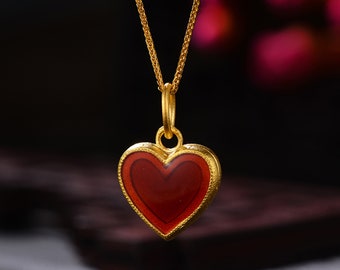 Red Heart Gold Charms Bead For Necklace Bracelets  Earring Pendant Jewelry Making Supplies 24K 999