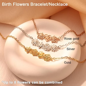 誕生花ネックレス、パーソナライズされた誕生花ファミリーブレスレット、ママネックレス、ママのためのカスタムジュエリー、彼女への意味のある贈り物、母の日