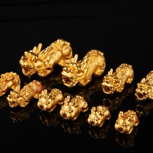 Pixiu Charms Beads 24K Gold Fengshui Lucky Wealth Piyao Beads For Bracelets Pendants Necklace Jewelry Making
