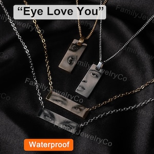 Gepersonaliseerde menselijke ogen ketting voor dames/heren - "Eye Love You", gegraveerde foto van je ogen, op maat gemaakt cadeau voor haar/hem, perfect voor Moederdag