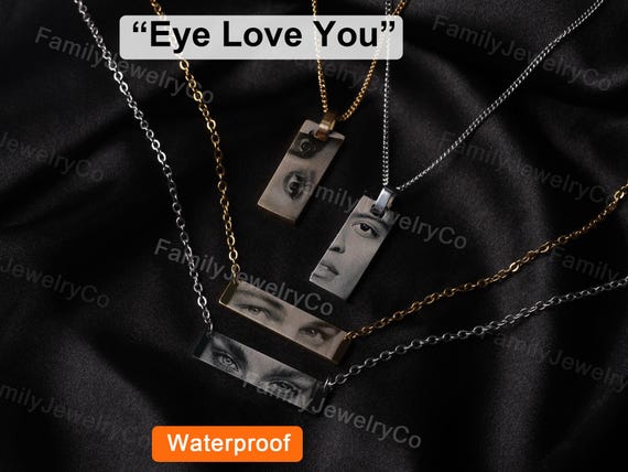 Collier Personnalisé Avec Photo De L'œil Et Nom/date - Acier Inoxydable - Cadeau Pour Couple, Anniversaire, Noël