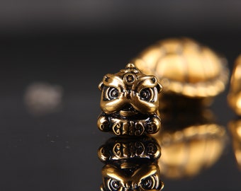 24K 999 Gold Beads Accent Center Ball Spacer Lion-Dance Nugget Connector for Bracelets Rings Band Necklace Jewelry Finding Making