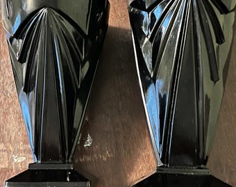 Tiara Indiana Glass - Black Pyramid Tumblers,  Art Deco- black milk glass vase