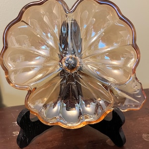 Amber Glass clover Relish Dish - Vintage Amber Glass Relish Dish