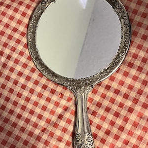 Art Noveau Silver Ornate Vanity Mirror 9 1/2&#39;&#39; long