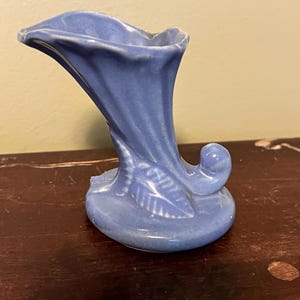 Niloak Pottery Cornucopia Vase in baby blue- 1940’s mini vase pottery