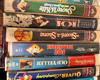 Walt Disney VHS Snow White, Rescuers, sword in the Stone, 101 Dalamations, Oliver and Company, Toy Story, Old Yeller, Rescurers down under