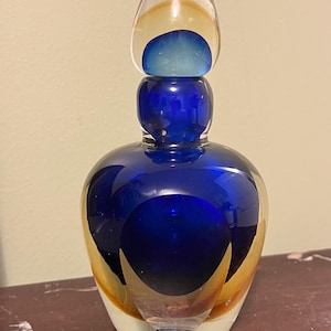 Murano Sommerso Parfum Flasche 20 cm hohe cobolt blau gelb orange Glas Parfüm Flasche mit Verschluss