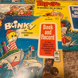 Set von 3 Buch und Platte Blinky das Leuchtturmschiff, Popeye einer Zeit des Wals, Popeyes Olye auf trüben Gewässern