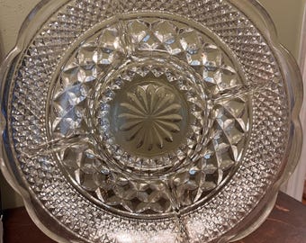 Vintage Wexford Relish-tallrik av Anchor Hocking - Tidlöst pressat glasfat, MCM 11-tums fat